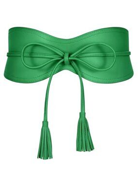 Green Wide Cinch Obi Belt Tassel Tie